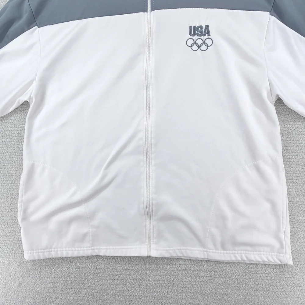 Vintage US Olympic Committee Track Jacket Mens 2XL White Gray Full Zip Team USA